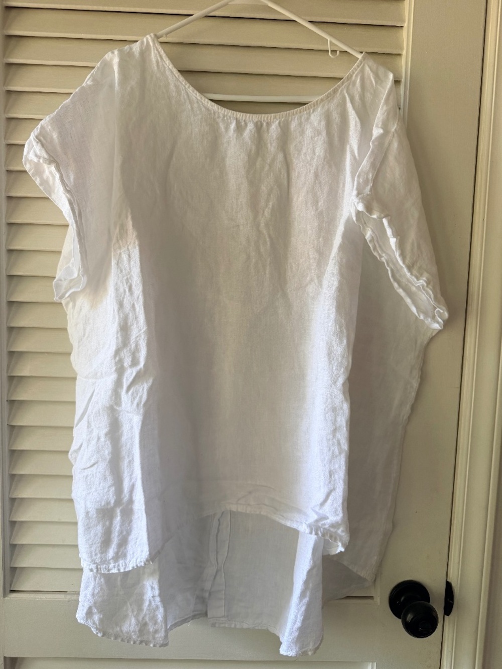 Terzo Millenio White Linen Tunic Top 2X Oversized Button Back Lagenlook Boho